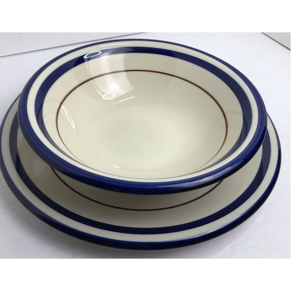 Platter and Bowl Saturn Blue 280 Made In Japan Discontinued Two-Piece Blue Rim
